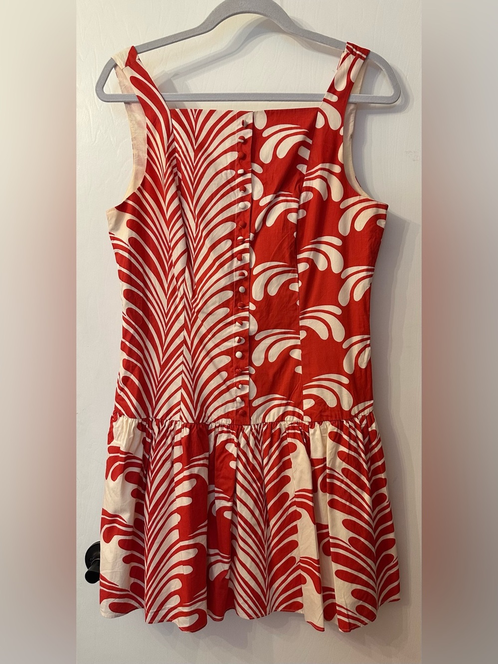 Red & Cream Sleeveless Mini Dress with Button Front